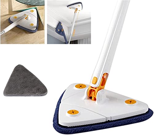 LCPKUTTR Mopa de limpieza ajustable giratoria de 360°, trapeador de limpieza triangular con exprimidor automático de agua, rotación telescópica para paredes, ventanas (A), 1 unidad 12027(O)