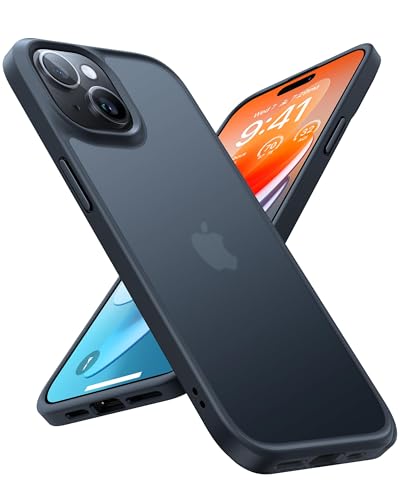 TORRAS Guardian für iPhone 15 Hülle (TOP Militärstandard FallSchutz) Matt Durchscheinende Rückseite [Samtweiche Haptik] Stoßfest mit Abnehmbare Knöpfe Handyhülle iPhone 15 Titan Schwarz