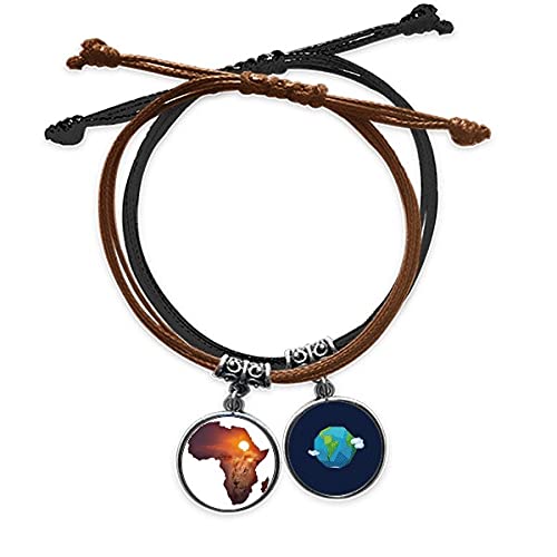Pulsera de mapa de África con cuerda de mano de cuero negro León Prairie
