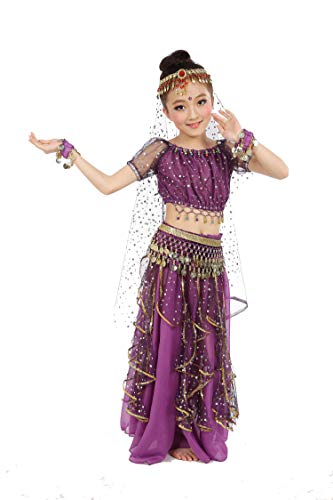 Girls Belly Dance Top Skirt Set Halloween Costume with Head Veil,...