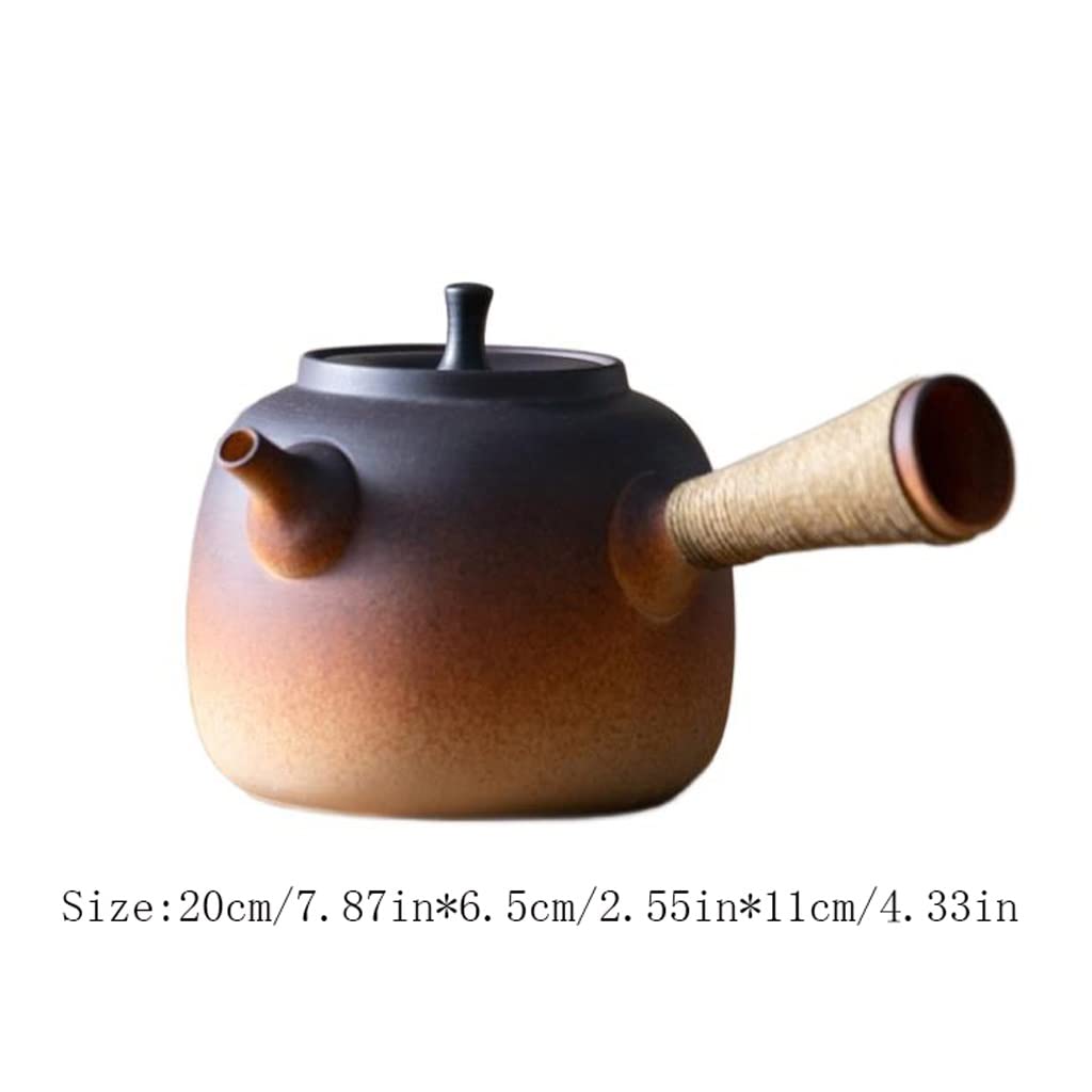 Czajnik podróżny Red Kiln z uchwytem bocznym, do użytku domowego, do użytku wewnątrz, mały ceramiczny czajnik Kung Fu, zestaw do parzenia herbaty, zielony dzbanek do herbaty, pojemność 750 ml