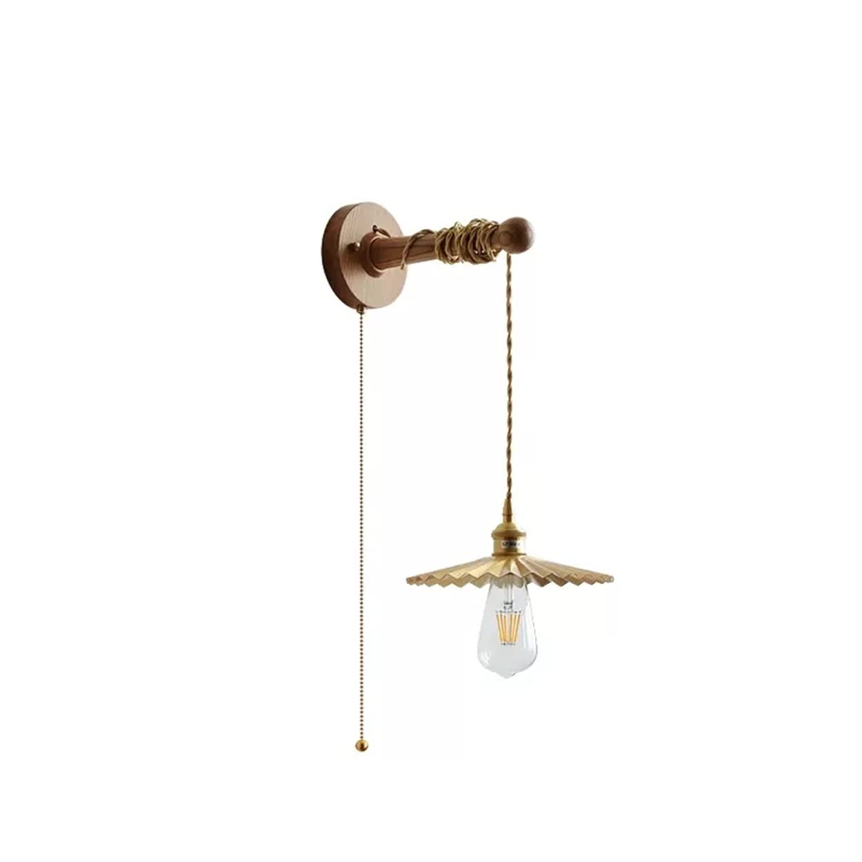 KBUUKYYXouy Wall Lights for Bedroom Pull Chain Wall Sconce Wood+Brass Adjustable Height Living Room Hallway Bedside Reading Wall Lamp