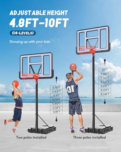 G Gx9 BASIC BASKETBALL HOOP Portable Basketball Hoop Outdoor, 4.8 To 10Ft Height Adjustable Basketball Syatem With 44 Inch Shatterproof Pc Backboard thumb #1
