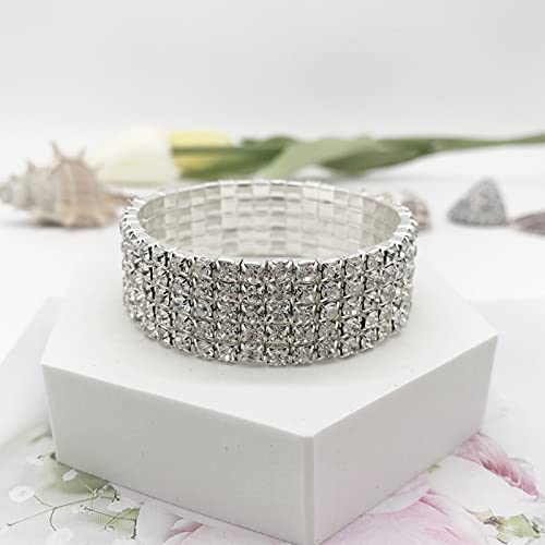 Jewpark 4 Pcs Crystal Tennis Bracelet Silver Rhinestone Stretch Bracelets For Women 4S #TOP4