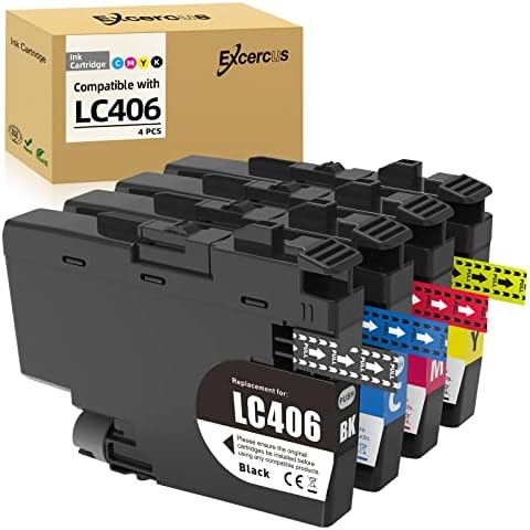EXCERCUS LC406 Ink Cartridges Compatible with Brother 406 Ink Work for MFC-J4335DW MFC-J4345DW MFC-J4535DW MFC-J5855DW MFC-J6555DW MFC-J6955DW MFC-J5955DW (1Black, 1Cyan,1Magenta,1Yellow,4Pack) Cover
