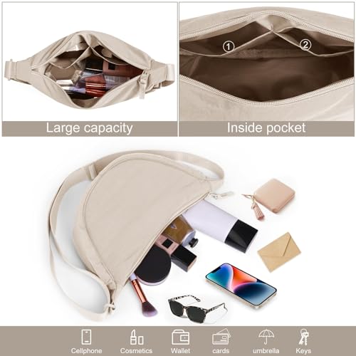 Image of JQWSVE Nylon Crescent Bag for Women Men Crossbody Bag Hobo Sling Crescent Shoulder Bag Purse Casual Solid Color Dumpling Bag