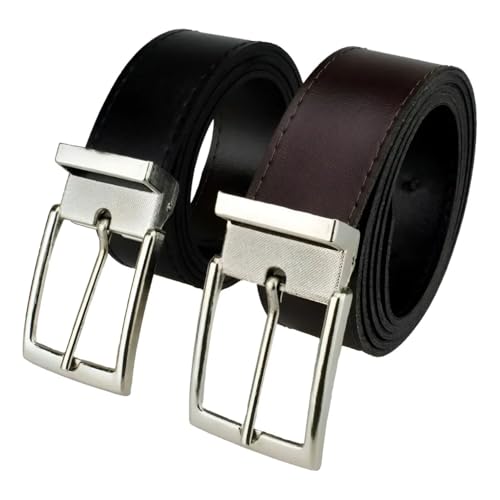 Kit 2 Cintos Social Masculino Couro Ecológico Dupla Face, Fivela prateada - TONSHOP