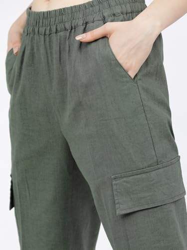 Image of Tokyo Talkies Women's Regular Fit Cargos Trousers | Stretchable Trousers| Mid-Rise