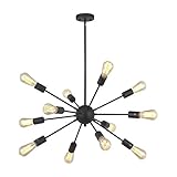 TUDOLIGHT Mid Century 12 Light Chandeliers Modern Pendant Lighting Black Sputnik Kitchen Foyer Dining Room Lighting Vintage Ceiling Light Fixture UL Listed