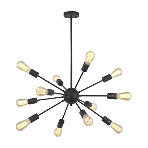 TUDOLIGHT Mid Century 12 Light Chandeliers Modern Pendant Lighting Black Sputnik Kitchen Foyer Dining Room Lighting Vintage Ceiling Light Fixture UL Listed