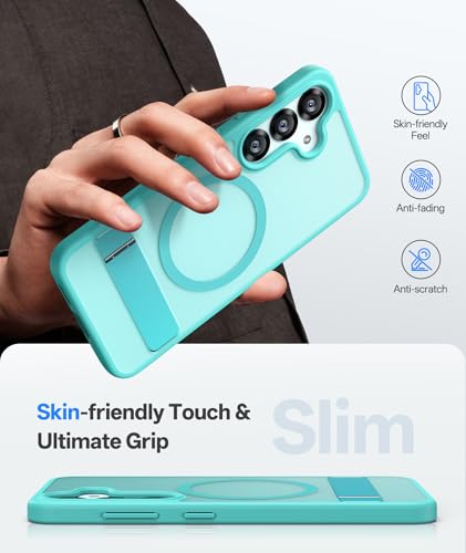 Image of Vihibii PC,Silicone for Samsung Galaxy S25 Magnetic Back Cover with Kickstand,Compatible with Magsafe & Rugged Shockproof Protective Back & Translucent Matte Slim Phone Case for S25 6.2 inch 2025,Teal