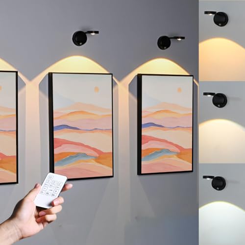 Image of Picture Lights for Wall Art, 2 Pack Battery Operated Motion Sensor Cordless Picture Lights with Remote, Adjustable Picture Frame Lights 3 Color, Portrait Lights on Wall