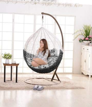 Image of CITE Jhula, Egg Swing for Balcony, Single Seater, Hanging Swing Chair with Stand & Cushion & Hook - Outdoor & Indoor Furniture Swing for Adults, Living Room, Home Improvement (Standard, Black & White)