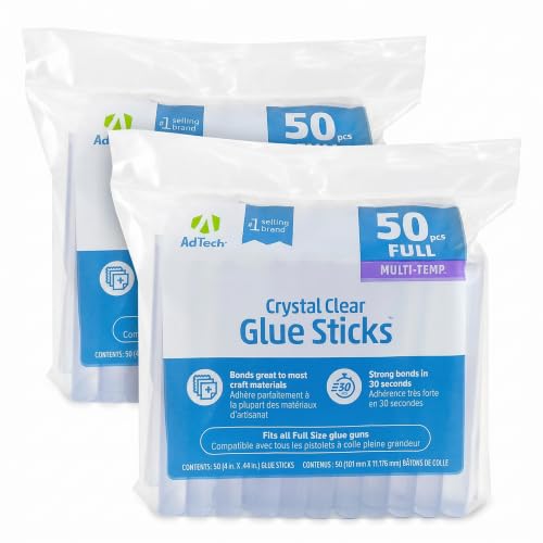 AdTech Crystal Clear Hot Glue Gun Sticks (W220-14ZIP50) – All-Purpose Glue Sticks for Crafting, Scrapbooking &amp; More. 50 Pieces. Length: 4” Diameter: .44”. (Pack of 2)