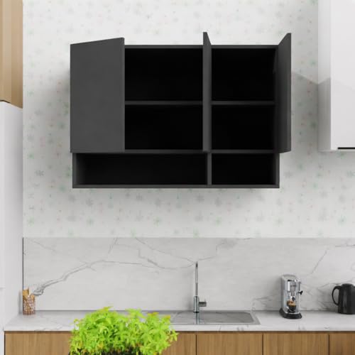 Image of 3 Door Multipurpose Wall Mounted Cabinet with Adjustable Shelf | Storage for Kitchen, Bathroom, Bedroom, Office & Living Room | Assembly-DIY | Color-Grey | Size-90x33x63.8 Cm