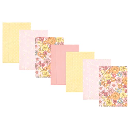 Image of Hudson Baby Unisex Baby Cotton Poly Flannel Burp Cloths, Peace Love Flowers 7 Pack, One Size