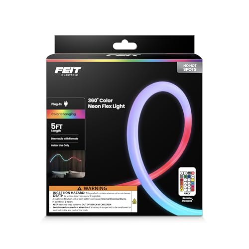 Image of Feit Electric 360 Chasing Neon Flex Rope Light, 5ft LED Tube Light, Dimmable, Dynamic Color Patterns, Remote Controlled, Flexible Design, Easy Installation, Indoor Decor, NF5 /RGB /360