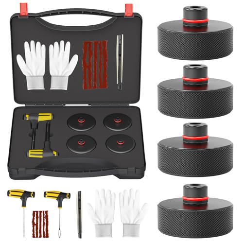 Image of Lifting Jack Pads for Tesla Model Y /3 /S /X 2013-2026, Thickened Rubber Lift Pucks to Protect Chassis and Battery with Tire Repair Tools and Carry Toolbox for Tesla Accessories