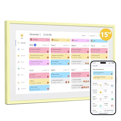 Image of Dragon Touch 15.6 Inch Digital Calendar Wall - 1920 x 1080 FHD Electronic Wall Calendar Family Planner with 32GB Memory and Wall Mount, Touchscreen Intelligent Desk Calendar, Yellow