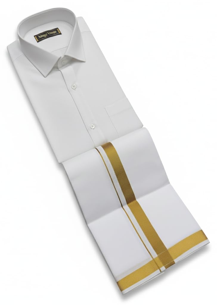 White Vesti Shirt Set for Men Combo | Cotton Dhoti and Shirt for Men | South Indian Veshti Shirt Set | White Shirt and Dhoti Set | Ethnic Wear Traditional Outfit-image-19