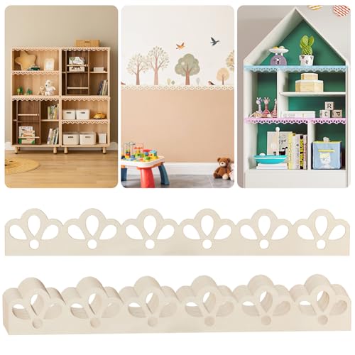 12 Pack Scalloped Wood Trim Decorative Scallop Edge Molding Trim Floral Cutout Pattern Design DIY Wooden Molding for Dollhouse Nursery Hone Wall and Frame Decor 15.75x2.17 inch