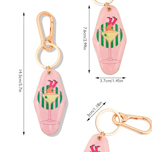 Vintage Martini Cocktail Keychain - Motel Retro Metal Bag Charm - 5.7 Inch Long Barware Gift