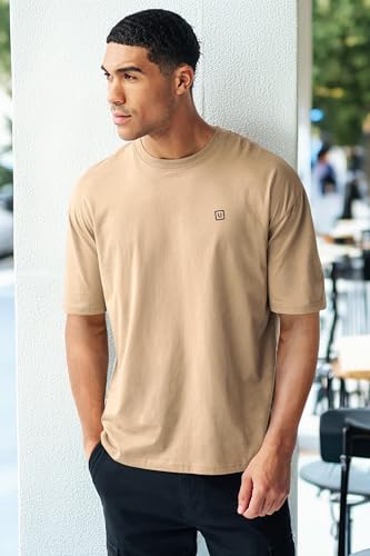 Image of Urbano Fashion Men's Solid Round Neck Oversized Half Sleeve Cotton T-Shirt