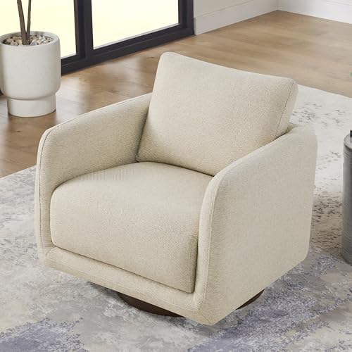 Image of Modern Swivel Accent Chair, 360 Rotating Round Barrel Armchair with Performance Fabric Upholstery for Living Room, Bedroom, Office, Reading Nook, Set of 2,Oatmeal