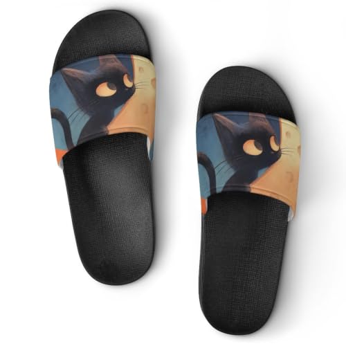 Claquettes unisexe pantoufles de bain antidérapantes chat star moon noir sandales de maison