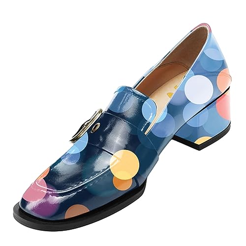 YDN Women Square Toe Heeled Loafers Slip on Block Low Heel Pumps Buckle Fashion Formal Wear Shoes Size 4-15 US