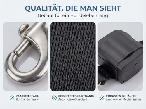 Automatik Sicherheitsgurt für Hunde im Auto - ausziehbar - aus Deutscher Produktion / Anschnallgurt Hund Auto für mittlere und große Hunde / Hundegurt mit drehbarem Edelstahl Karabiner