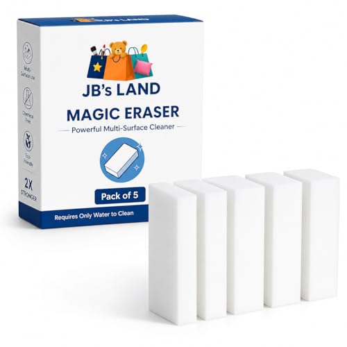 Image of Magic Eraser Sponge | Pack of 5 | No Scratch Multi-Surface Cleaning Sponge | Removes Tough Stains | Just Add Water | for Walls, Kitchen, Bathroom, Shoes, Switch Boards & Utensils