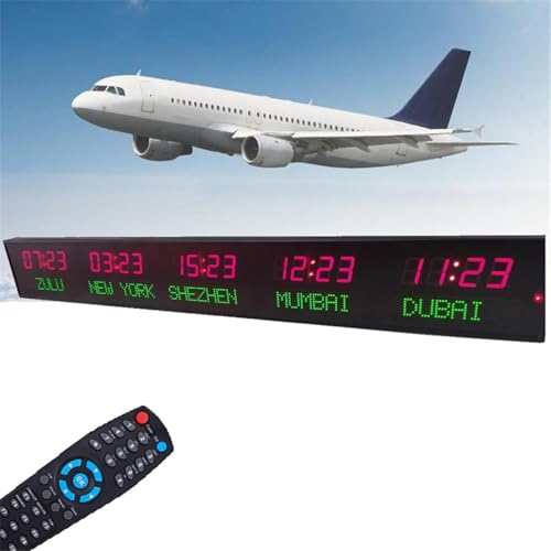 DMBBSAPBSH Orologio Mondiale Digitale a LED, Orologio con fuso orario mondiale, luminosità regolabile a 3 livelli, orologio da parete for ufficio/casa/hotel/aeroporto