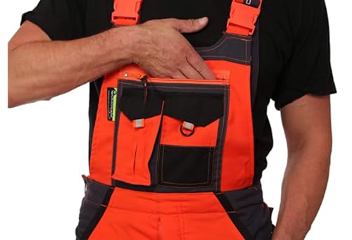 Foto von WOODSafe® Schnittschutzhose Klasse 2, kwf-geprüfte Forsthose, Latzhose orange/grau, Herren - Waldarbeiterhose (52)