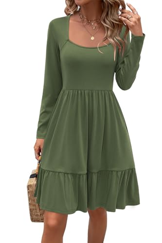 Image of Newshows Women's 2026 Summer Casual Square Neck Ruffle A Line Beach Vacation Sundress Work Business Dress with Pockets