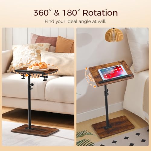 Image of MAHANCRIS Set of 2 TV Tray Table, Height Adjustable TV Trays with 360 Swivel, Space-Saving Side Table for Couch, Multi-Functional Sofa Table with Anti-Slip Bar, Bedside, Rustic Brown ETRB4501S2