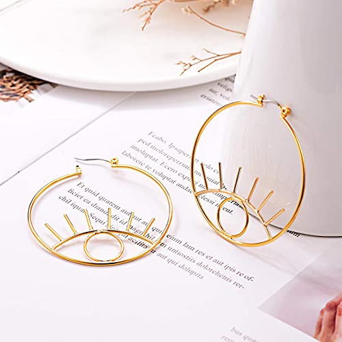 FOCALOOK Gold Eye Earrings for Women 18K Gold Plated Dangle Abstract Evil Eye Hoop Earrings3
