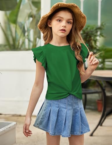 Image of Arshiner Girls Shirt - Short-Sleeve Twist Front T-Shirt for Girls with Cute Flying Sleeves - Summer Blouse Tunic Tee Tops