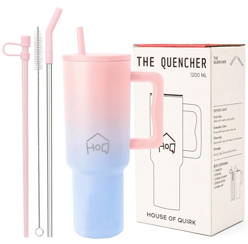 House of Quirk 1200ML Stainless Steel Tumbler with Handle & Lid, ...