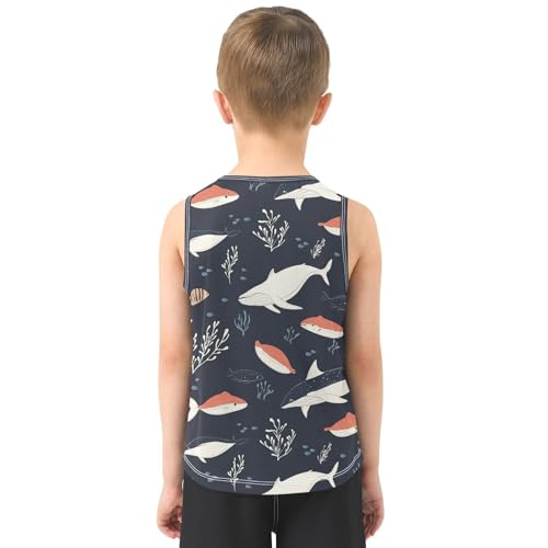 Boys Tank Top Shirts Whale Cartoon Ocean Life Sleeveless T-Shirts Crew Neck for Kids Clothing Children3