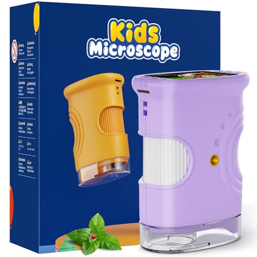 Mikroskop für Kinder, Temodu 2.0\ Bildschirm, 1000X USB Tragbares Taschenmikroskop, Wiederaufladbares Tragbares Mikroskop, Mikroskope Anschluss an PC, Science draussen ab 3 Jahren (382-Purple)