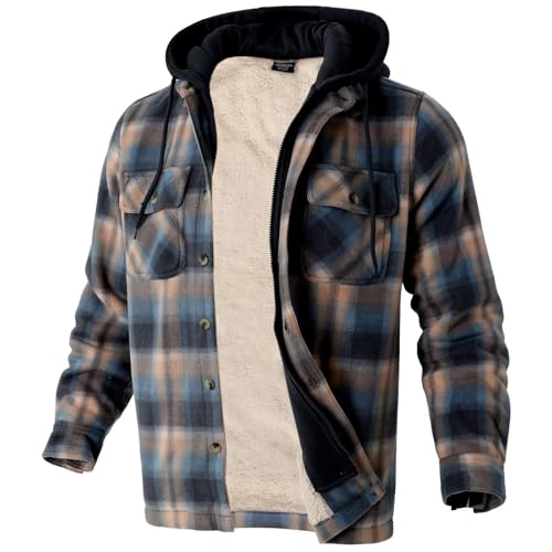 Image of LeeHanTon Mens Flannel Jacket Heavyweight Sherpa Fleece Jackets Outdoor Hiking Casual Soft Warm Coat with Pockets