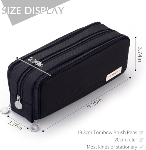 Image of Kawaii Cute Aesthetic Pencil Case for Girls & Boys | 3 Layer 6 Compartment Large Capacity Pencil Pouch with Zipper | Cartoon Stationery Organizer Bag for Students & Kids (Special 2 (Black))