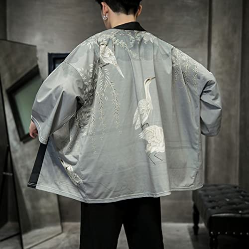Men's Japanese Haori Jacket Kimono Cardigan 3/4 Sleeve Noragi Casual Happi Coat2