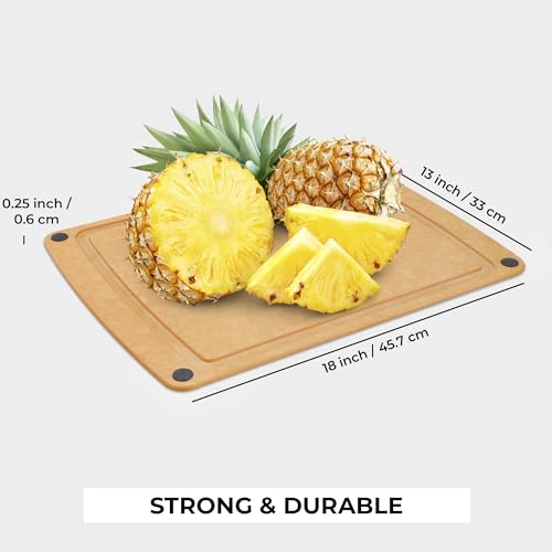 Image of Freshware Wood Cutting Board for Kitchen, Juice Groove, Non-Slip Silicone Feet, Dishwasher Safe, X Large, 18 inch x 13 inch, Natural