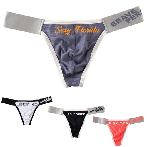 Custom Mens Stylish Thong, Personalized Elastic Quick-Dry Athletic Panties, Low-Rise Comfortable G-String in 6 Colors