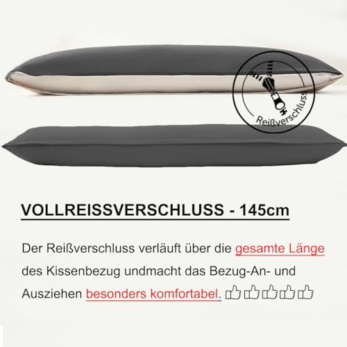 Soifox Seitenschläferkissen Bezug 40 x 145 2er Set - Kissenbezug 40x145cm - Warmes Beige - 100% Mikrofaser bügelfrei & knitterfrei mit… – Ansicht 5