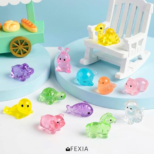 Image of FEXIA 100Pcs Mini Resin Animals Glow in The Dark Mystery Figurines Blind Bag, Cute Luminous Farm Ocean Figures, Animal Miniatures for DIY Fairy Garden Accessories Micro Landscape Aquarium Decor