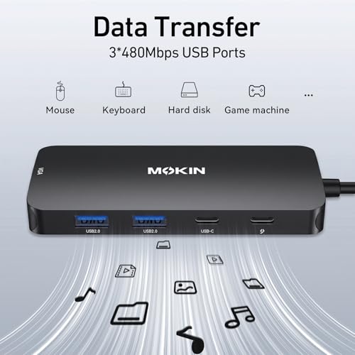 Image of USB C Docking Station Dual DisplayPort, USB Hub with 2 DP, HDMI, VGA, USB C 2.0, A 2.0, PD Charging Port, Multi Monitor Adapter for Dell /HP Laptops, Black