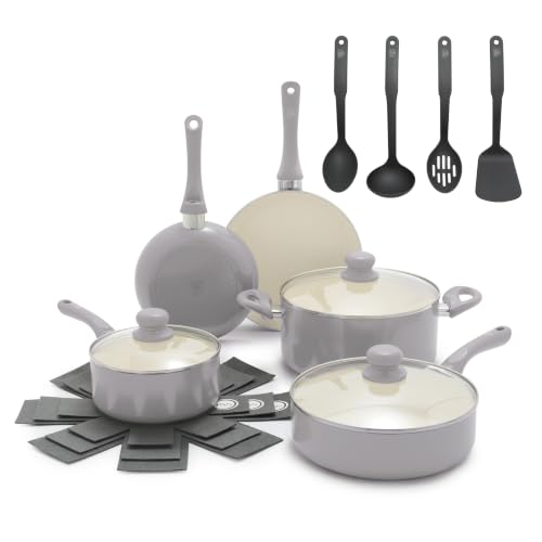 Image of GreenLife 16pc Ceramic Nonstick Pots & Pans Cookware Set, Light Gray